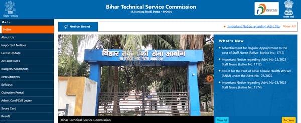 Bihar BTSC Staff Nurse Recruitment 2025