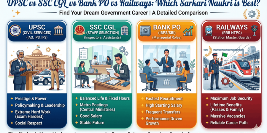 UPSC vs SSC CGL vs Bank PO vs Railways: Which Sarkari Naukri is Best?